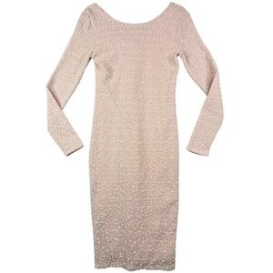 Jennifer Lopez Womens Pink Textured‎ Sequin Bodycon Sheath Dress Long Sleeve S